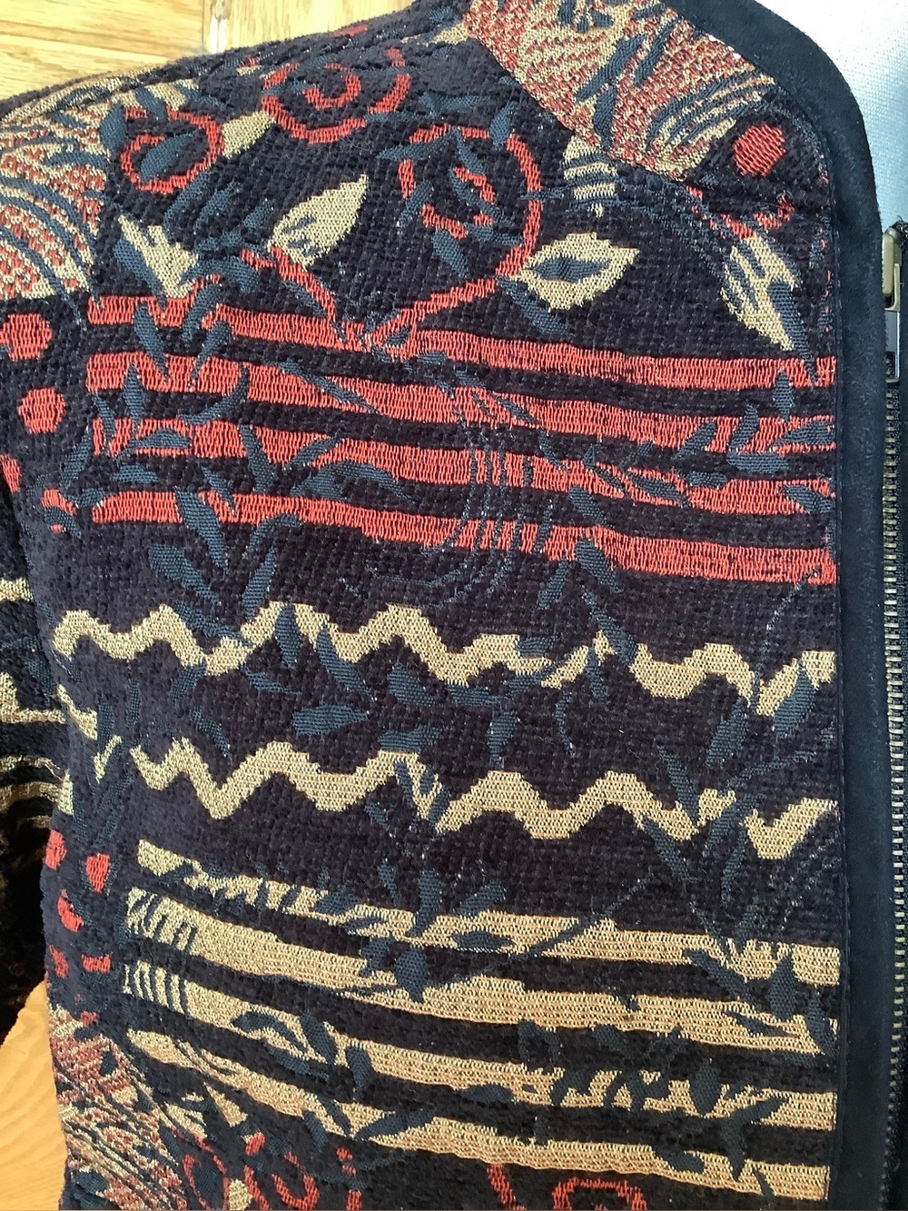 VINTAGE Tapestry Mixed Print Zip Front Jacket Boho Patchwork Motif M - Picture 7 of 11
